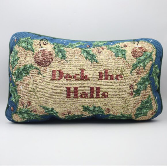Vintage Deck the Halls Tapestry Pillow 7x12" - Picture 2 of 5